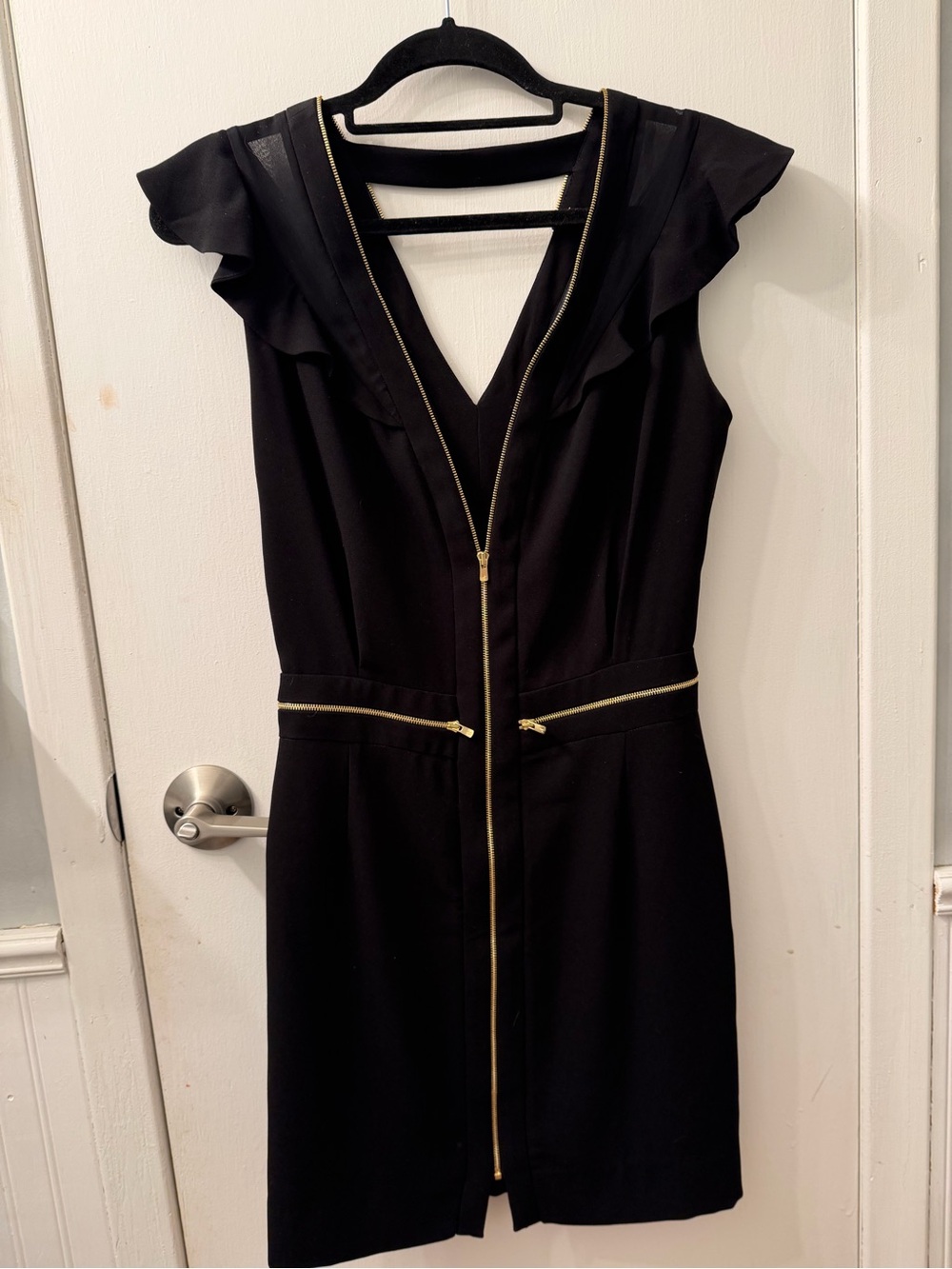 Sandro Black Mini Dress with Gold Zipper Detail
